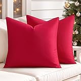 MIULEE Pack of 2 Decorative Outdoor Waterproof Pillow Cover Square Garden Cushion Case PU Coating Throw Pillow Cover Shell for Tent Park Couch 18x18 Inch Red
