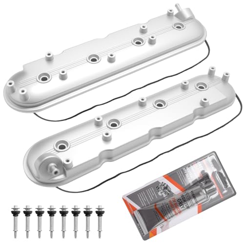 Aluminum Engine Valve Covers w/Gasket Compatible with Cadillac Vehicle 1999-2008 Escalade Silverado Suburban Tahoe Trailblazer Sierra Yukon 4.8L 5.3L 6.0L Replace# 264-965 12570427 12582224