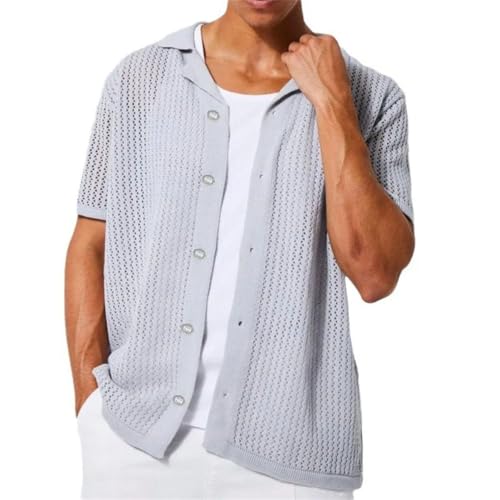 Men’S Slim Fit Lightweight Hollow Out Knitted Cardigan Sweater Short Sleeve Button Front Top3