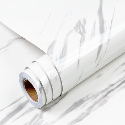 Yenhome Marmor Tapeten Weiß Möbelfolie Folie für Arbeitsplatte Küche Marmor 40×300cm Wand Klebefolie Marmoroptik Weiß Mamorfolie Wasserfest Selbstklebende Tapete Schlafzimmer Badezimmer Küche