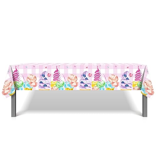 image for CC HOME 1Pc Ice Cream Cake Party Plastic Tablecloth 54 x 87 Inch Summe