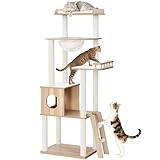 OROPY キャットタワー 据え置き型 木製 157cm 5段猫タワー 多頭飼い 大型猫対応 短足猫 老猫 太り気味猫に優しい 宇宙船ハンモック 隠れ家 展望台 爪とぎポスト 階段付き