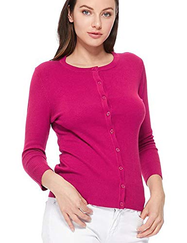 Image of Women's 3 /4 Sleeve Crew Neck Button Down Stretch Knit Cardigan Sweater (S-3XL)