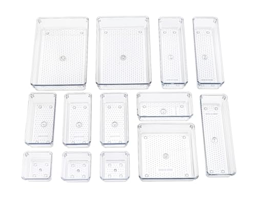 Image of UCRAVO 13Pcs Plastic Stackable Storage Drawers, Clear Desktop Drawer Organizers, Drawer Storage Organizer, Make up Organizer with Drawers, Acrylic Drawers Organizer for Office Supplies, School, Home
