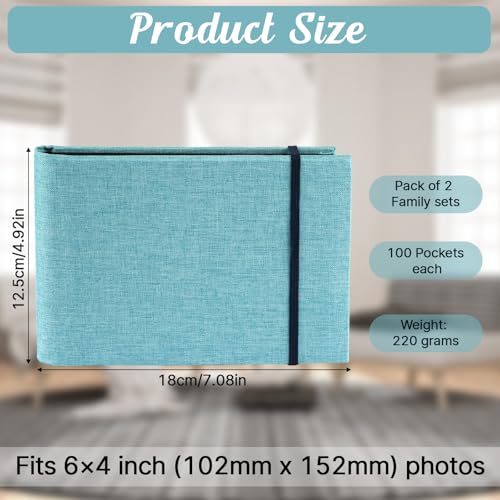 2 Pack Small Photo Albums 6x4, Slip in Photo Album, 200 Pages Photo Album Books, Mini Photo Book with Linen Cover for Birthday Wedding Family Travel Anniversary, Blue