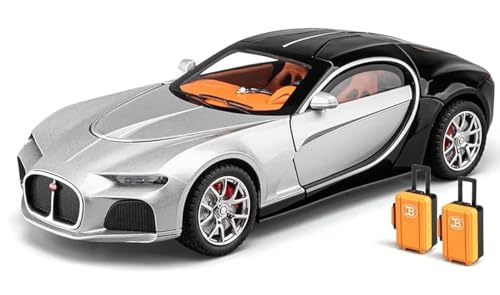 Image of 1:24 Big Bugatti Atlantic Souna Toy Car Metal Pull Back Diecast Car with Openable Door and Sound Light, Gifts Toys for Kids【 Black /Silver】
