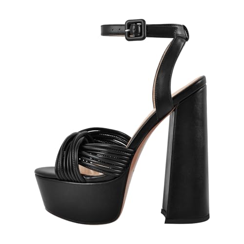 onlymakerheels Platform Chunky Sandals Peep Toe Ankle Strap High Heels Black size9