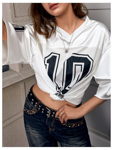 Verdusa Women's Oversized Jersey Shirt Graphic Tees V Neck Short Sleeve Vintage T Shirts3