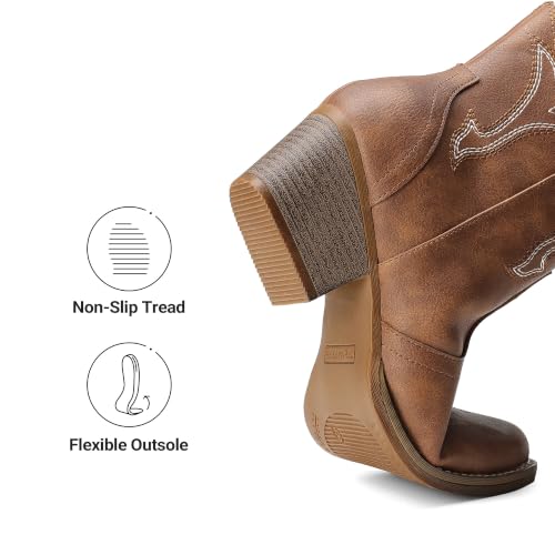 Image of DREAM PAIRS Women's Cowboy Cowgirl Boots Embroidered Pointed Toe Low Heel Western Mid Calf Boot for Theme Party Country Concert