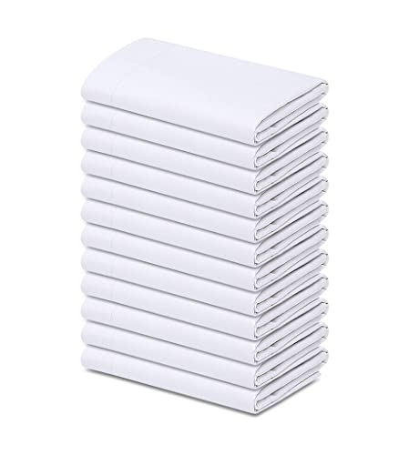 GOLD TEXTILES Bulk Pack of 12 Polycotton Standard Size Pillowcases, White T200-21"x32" (Fits up-to 20" X 28" Pillow)- Ideal for use in Hotels,Hospitals, School Projects and More (12, Standard)