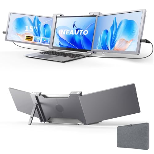 Image of 15 inch 1080P FHD Laptop Screen Extender, Portable Triple Monitor for Laptop, Compatible 15 inch-17 inch with USB-C /HDMI Port, Plug and Play for Mac /Windows /Android, Triple Screen for Multitasking