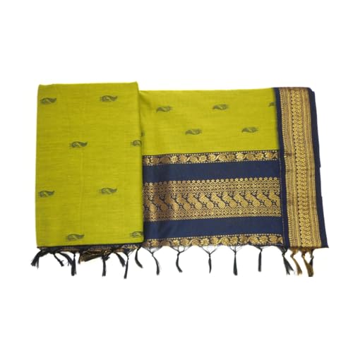 Image of Pure Kalyani Cotton Saree | Zari Border & Blouse Piece - Lata Gadwal Design | Traditional Saree