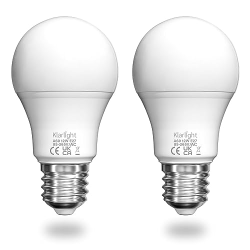Klarlight LED Lampadine con Sensore Crepuscolare 12W E27 1000LM,Auto On Off Lampadina per Interni Esterni Cortile Porticato Garage Giardino Bianca Fredda 6000K Confezione da 2