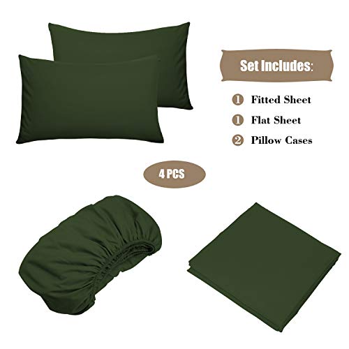 Image of Best Season 4 Piece Bed Sheet Set (Queen Size Olive Green) 1 Flat Sheet,1 Fitted Sheet and 2 Pillow Cases,100% Brushed Microfiber 1800 Luxury Bedding,Deep Pockets,Extra Soft & Fade Resistant