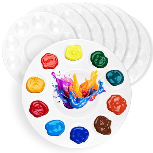 8 Stück Mischpalette, Malpalette Acrylfarben (φ16 cm), Runde Kinder & Künstler mit 10 Farbfeldern + 1 Mischfeld - Robuste Kunststoff Öl, Aquarell,...