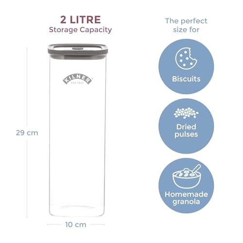 Image of Kilner Premium 2 Pcs x 2 L Fresh Storage Airtight Glass Jar with Vacuum Seal for Cereals, Flour, Dry Goods, Pulses, Daals | BPA-Free, Eco-Friendly Kitchen Container