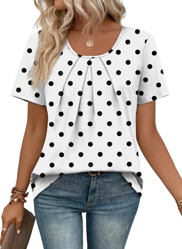 Image of WIHOLL Women T Shirts Pleated Short Sleeve Tops Business Casual Dressy Blouses