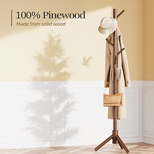 Pipishell Sturdy Wooden Coat Tree with 8 Hooks, 3 Adjustable Sizes for Clothes, Hat Stand Used in Bedroom/Office/Entryway, Brown - Image 5