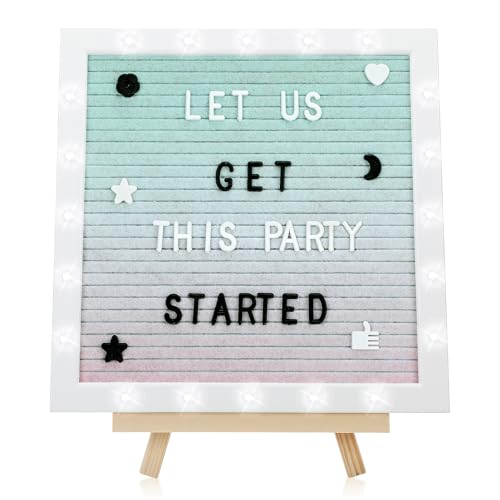 Image of 10 inchx10 inch Felt Letter Board with LED Lights & Stand, First Day of School Sign | Wall /Desk Display, 450-Letter, Message Custom Signs Poster Board, Baby /Pregnancy Announcement /Birthday Decorations, Gradient