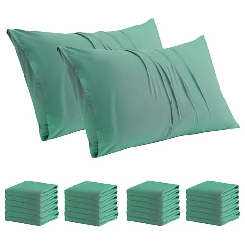 ZPECC Pillow Cases Bulk 24 Pack - Standard Pillowcases with Envelope Closure, Soft Brushed Microfiber Pillow Cover for Hotel Airb&bs Hospital Bedding Essential, Cyan