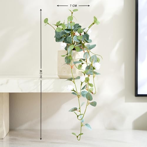 Image of Home Centre Gloria Drape Artificial Rose Bud Hanging Creeper in Ceramic Pot