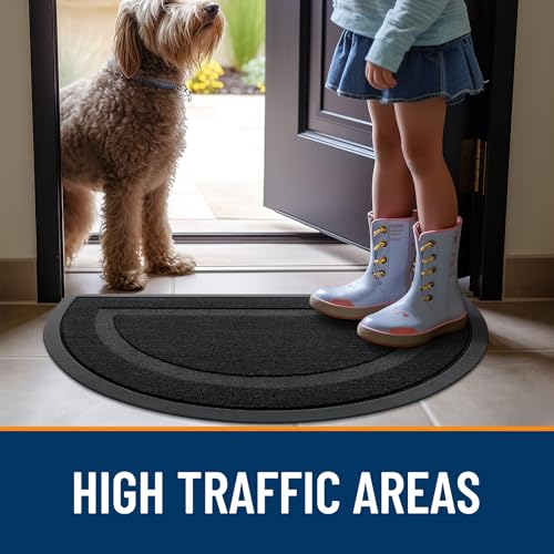 Image of OLANLY Half Circle Door Mat Indoor Outdoor Entrance Welcome, Waterproof All-Season, All-Weather Doormat, Sturdy Natural Rubber, Low Profile, Easy Clean Patio Porch Entryway Mat, 33x21, Jet Black