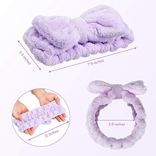 3 Pieces Wash Face Headband Makeup Spa Headband Towel Terry Hair Bands Microfiber Bowtie Headbands Shower Facial Adjustable Headband for Women (Pink, Blue, White)