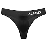 PWMENLK Men's Brief Underwear Ice Silk See Through Sexy Underpants Sports Letter Thong Underwear Seamless Thong Bikini（Black-XS）