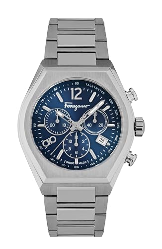 Tonneau Chrono Collection Luxury Mens Watch Timepieces with a Silver Strap Featuring a Stainless Steel Case and a Blue Dial