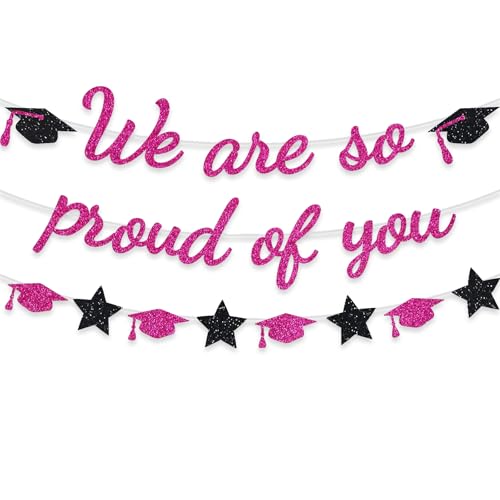 Image of We Are So Proud Of You Banner Graduation Party Decorations Glitter Congratulations Class Grad Ideas Hotpink