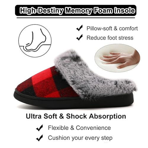 House Slippers for Woman Men, womens Checkered Slippers on House Shoes Cozy Memory Foam Scuff plaid Shoes with Fuzzy Faux Fur Comfortable Non-Slip Warm Fuzzy indoor outdoor3