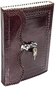 SR MART Leather Journal Writing Notebook 100 Pages - Brown Key Lock Antique Handmade Leather Bound Daily Notepad for Men & Women Art Sketchbook Travel Diary to Write & Draw in (10 X 7 X 2 inch)