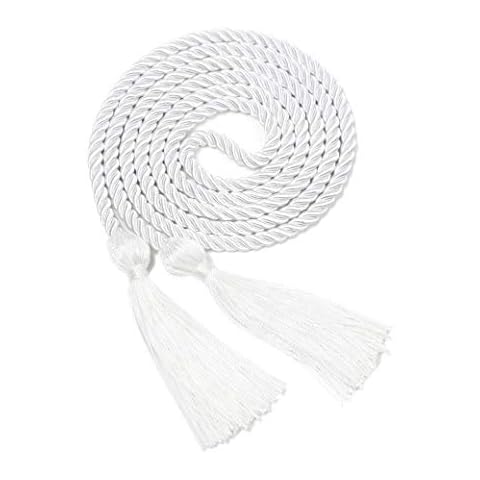 FtyFty 2Pcs Graduation Honor Cords 68" Long, Double and Single, Polyester Twisted Strand with Tassels 36 Colors (White) Cover