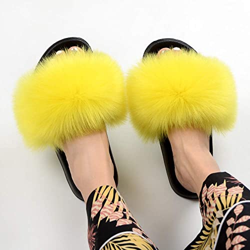 Image of MH Bailment Womens Furry Fluffy Slippers Faux Fur House Slippers Open Toe Fuzzy Slides Soft Flat Slip On Sandals for Indoor Outdoor