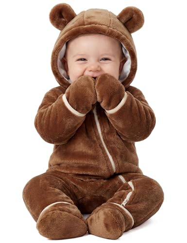 Image of Yoofoss Baby Snowsuit Fleece Baby Winter Clothes for Boys and Girls Newborn Outift Footies Hooded Romper Soft Warm