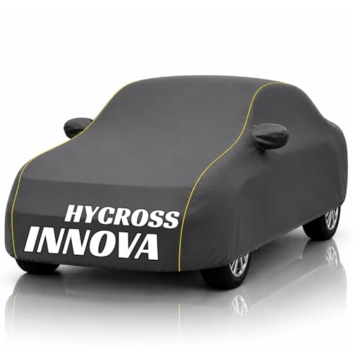 Image of Safe-Cars New Grey 100% Waterproof Innova Hycross Car Cover | Polyester Car Body Cover for Rain & Sun | UV Protection, Dustproof, Scratch Resistant, Windproof, Heat Resistant, Custom Fit