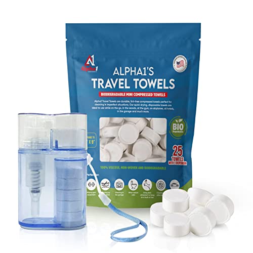 Image of Alpha1 Accessories Compressed Towel Tablets with Travel Wipes Case and Water Pump, 25 Count