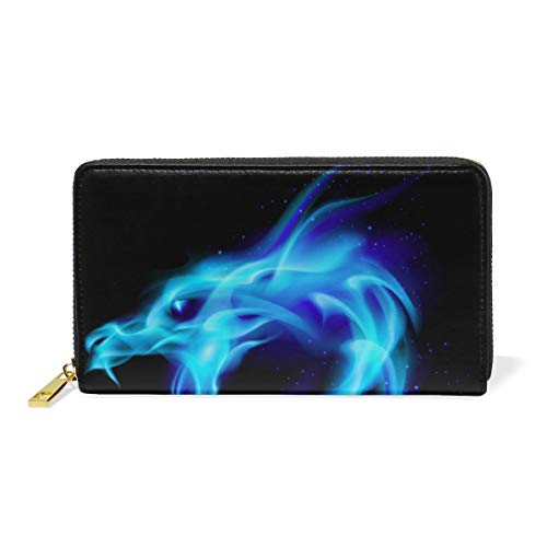 Preisvergleich Produktbild Gigijy Portemonnaie für Damen, echtes Leder, mit Reißverschluss, Blau