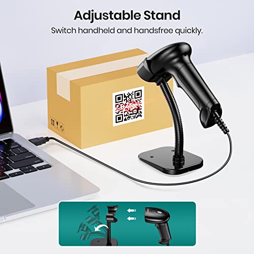 Barcode Scanner With Stand, Anyeast Usb Wired Inventory 2D 1D Qr Code Scanners For Computer Pos Support Automatic Screen Scanning, Handheld Cmos Image Bar Code Reader For Warehouse Library Supermarket #TOP4