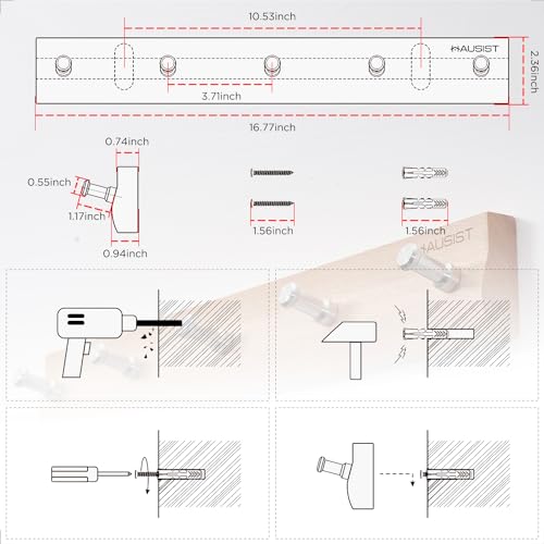 Hausist A00229 16.9Inch Wall Coat Rack With 5 Cnc Stainless Hooks - Solid Beech Wood Hangers thumb #6