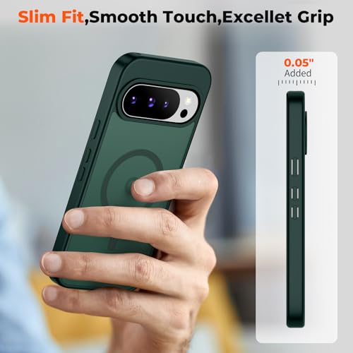 Image of SUPFINE Magnetic for Google Pixel 10 Pro Case /Pixel 10 Case with Screen Protector, (Built-in Magnets) ((Military Grade Drop Protection) Slim Translucent Shockproof Phone Case,Forest Green