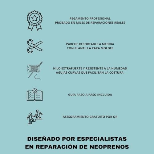 Kit reparación Neopreno Completo | Incluye Pegamento Profesional 30 g, Aguja Curva, Hilo Resistente y Parche Neopreno 5 mm 28×20 cm | Repara Trajes de Buceo, Surf, barrancos | Guía y Asesoramiento QR - imagen 5