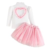 Fnaobai Kleinkind Baby Mädchen Röcke Outfit Frühling Herbst Kinder Kleidung Liebe Herz Langarm Rippstrick Tops Mesh Tutu Rock Set, Rosa, 9-12 Monate