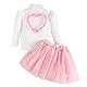 Fnaobai Kleinkind Baby Mädchen Röcke Outfit Frühling Herbst Kinder Kleidung Liebe Herz Langarm Rippstrick Tops Mesh Tutu Rock Set, Rosa, 9-12 Monate