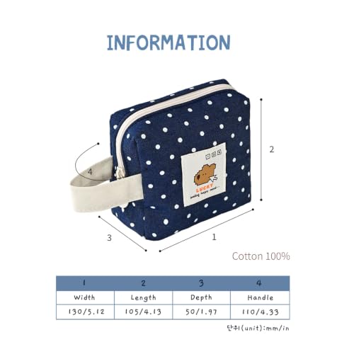 Image of Monolike Happy and Lucky Denim Dot Cube Pouch, Navy - Makeup Bag, Cosmetic Bag, Travel Bag, Toiletry Bag, Organizer, Storage Bag