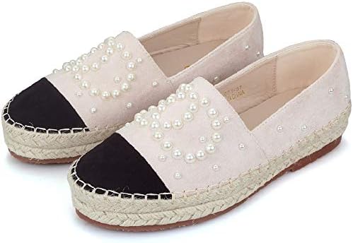 Women's Slip On Loafers Casual Flat Espadrilles Platform Pearl Suede Driving Holiday Shoes Woven Alpargata