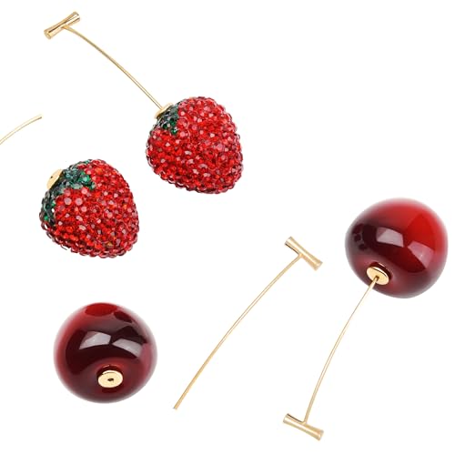 2 Pairs Cherry Strawberry Drop Earrings, Cute Red Strawberry Cherry Dangle Earring Charms Jewelry Earrings for Women4
