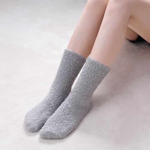 Image of CHOWISH Womens Fuzzy Slipper Socks Super Soft Microfiber Fluffy Cozy Winter Warm Fuzzy Crew Socks