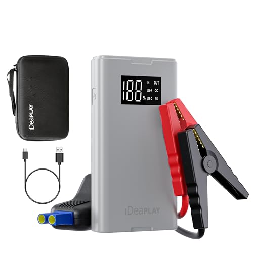 IDEAPLAY Jump Starter, 1500A Car Battery Jump Starter Portable for Up to 7.0L Gas and 5.5L Diesel Engine,Type C Fast Charging Battery Jumper with LED Flashlight