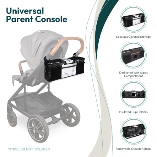Image of WONDERFOLD Universal Parent Console Stroller Organizer with Insulated Cup Holders, Hook & Loop Closure Handle Attachment, 2 Storage Pockets, Removable Shoulder Strap for Easy Transport